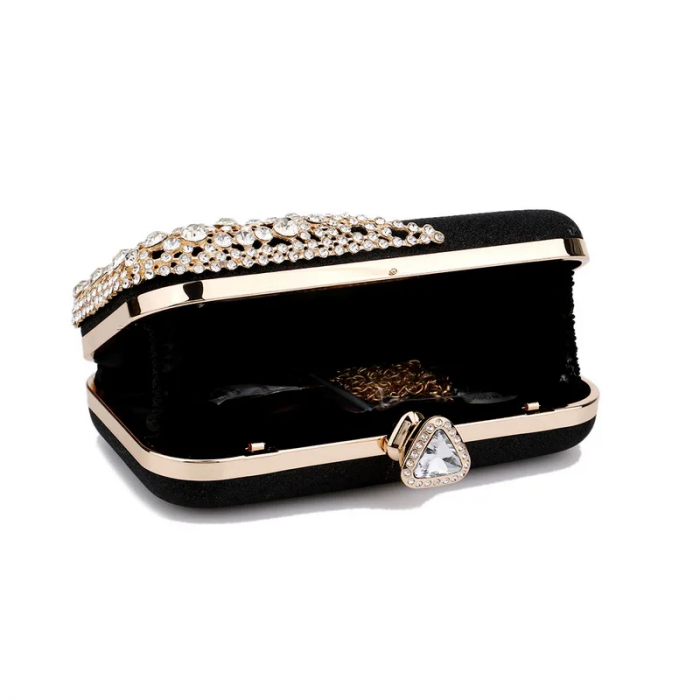 Geantă clutch de ocazie Darcie, neagră, decorată cu pietre [2]