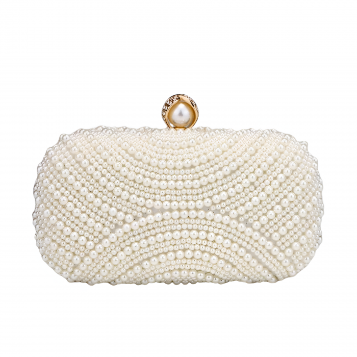 Geantă clutch de ocazie Mallory, albă, decorată cu perle [1]