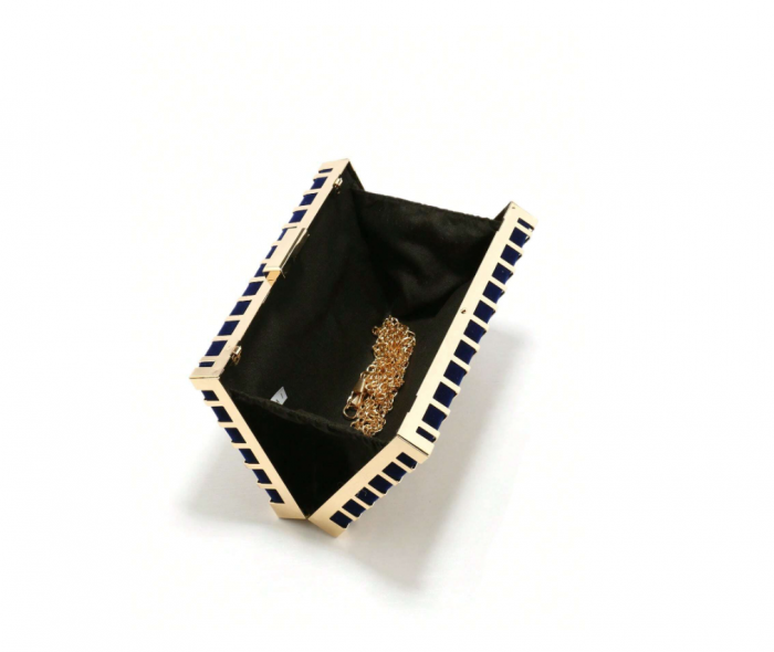 Geantă clutch de ocazie Lainey, albastru cu auriu, cu model geometric [4]
