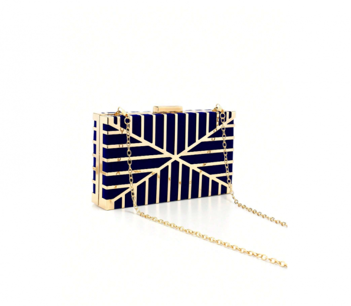 Geantă clutch de ocazie Lainey, albastru cu auriu, cu model geometric [2]