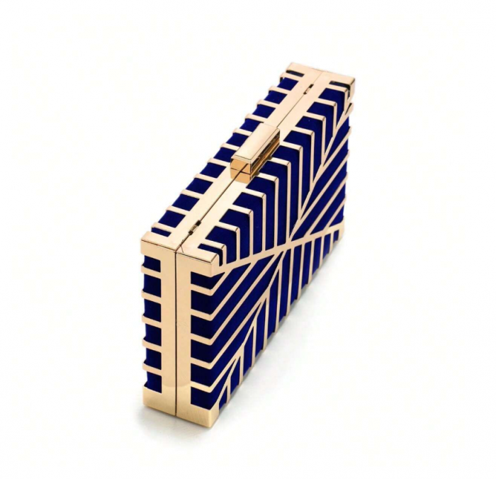 Geantă clutch de ocazie Lainey, albastru cu auriu, cu model geometric [3]