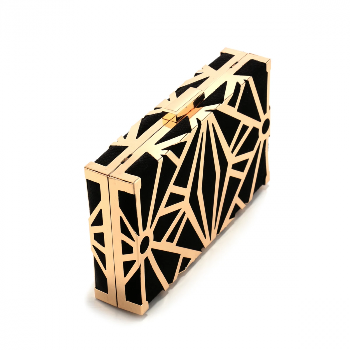 Geantă clutch de ocazie Margot, negru cu auriu, cu model geometric [5]
