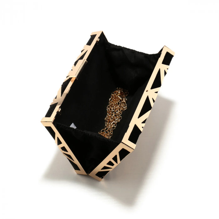 Geantă clutch de ocazie Margot, negru cu auriu, cu model geometric [3]