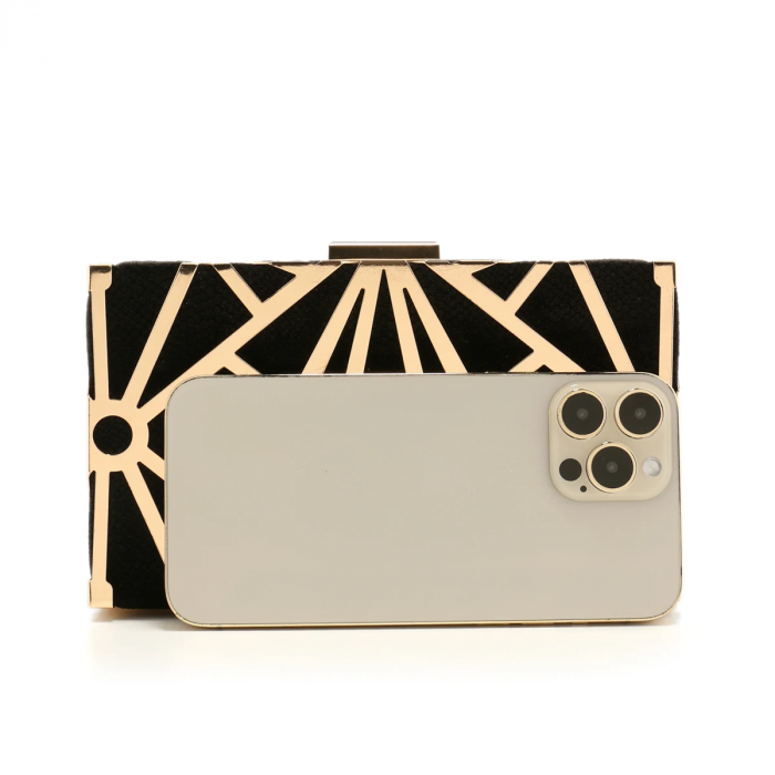 Geantă clutch de ocazie Margot, negru cu auriu, cu model geometric [7]