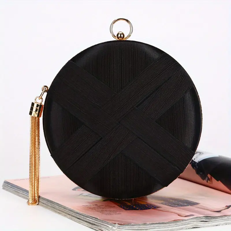 Geantă clutch de ocazie Aurelia, neagră, rotundă, cu aspect satinat [2]