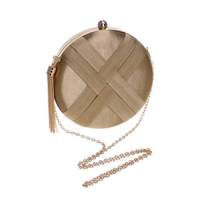 Geantă clutch de ocazie Aurelia, aurie, rotundă, cu aspect satinat [2]