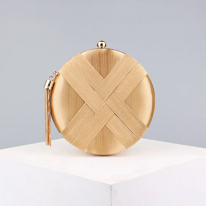 Geantă clutch de ocazie Aurelia, aurie, rotundă, cu aspect satinat [5]