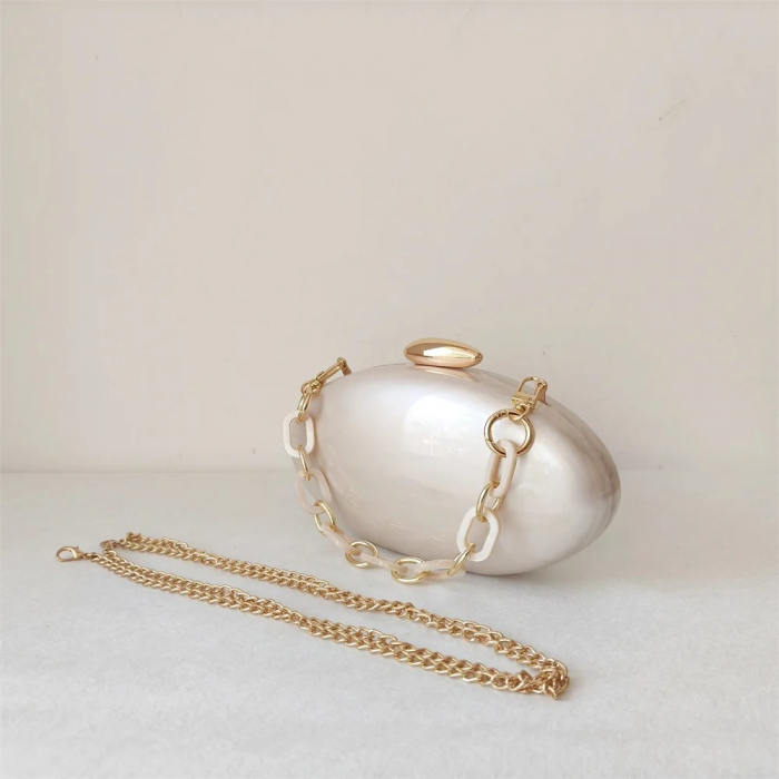 Geantă clutch premium Jolie, alb ivory, cu aspect perlat [3]