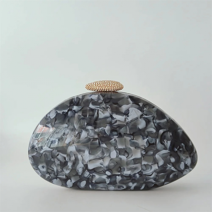 Geantă clutch premium Ryleigh, gri, asimetrică, cu aspect de marmură [5]