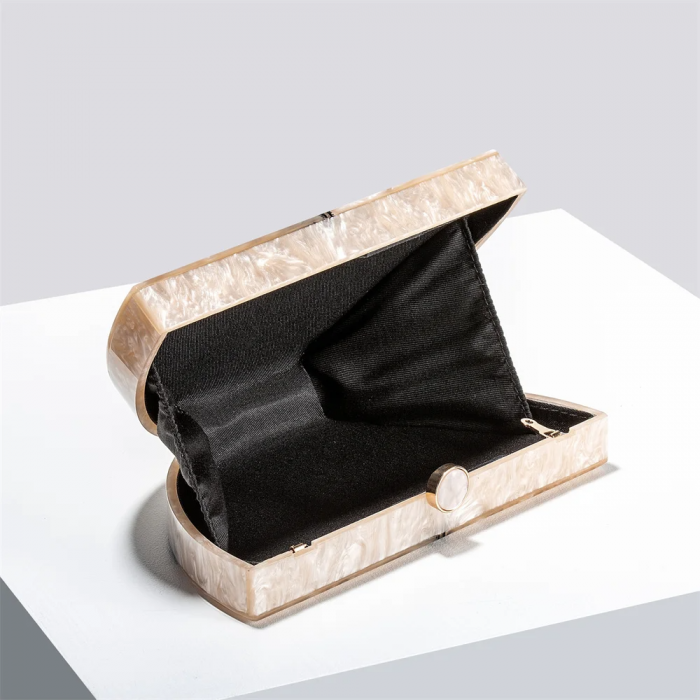Geantă clutch premium Leila, bej cu negru, cu aspect marmorat [2]