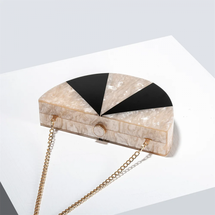 Geantă clutch premium Leila, bej cu negru, cu aspect marmorat [3]