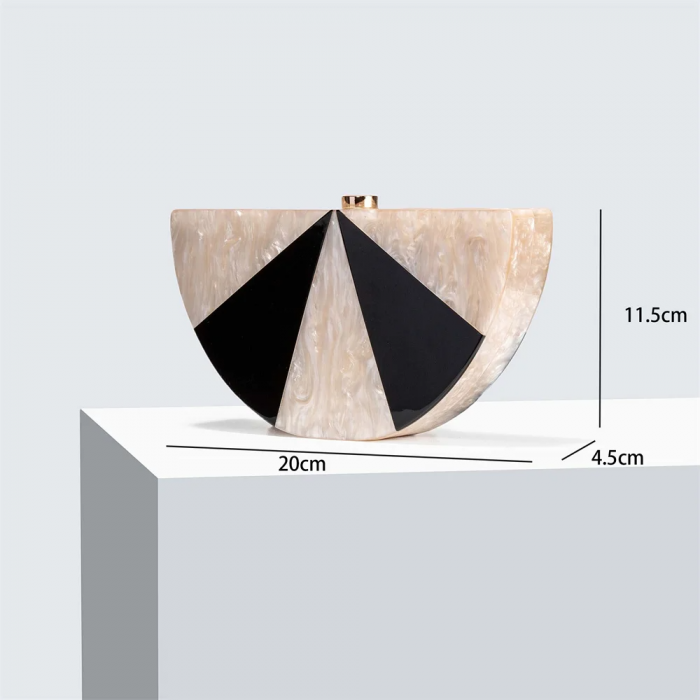 Geantă clutch premium Leila, bej cu negru, cu aspect marmorat [5]