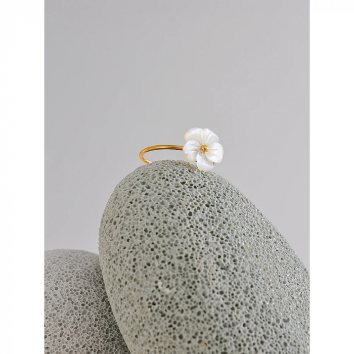 Inel Laelia, auriu, din oțel inoxidabil placat cu aur 18K, cu model floral, reglabil [5]