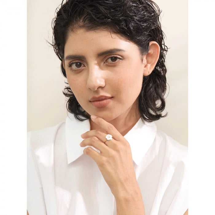 Inel Laelia, auriu, din oțel inoxidabil placat cu aur 18K, cu model floral, reglabil [4]