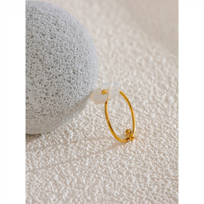 Inel Laelia, auriu, din oțel inoxidabil placat cu aur 18K, cu model floral, reglabil [2]