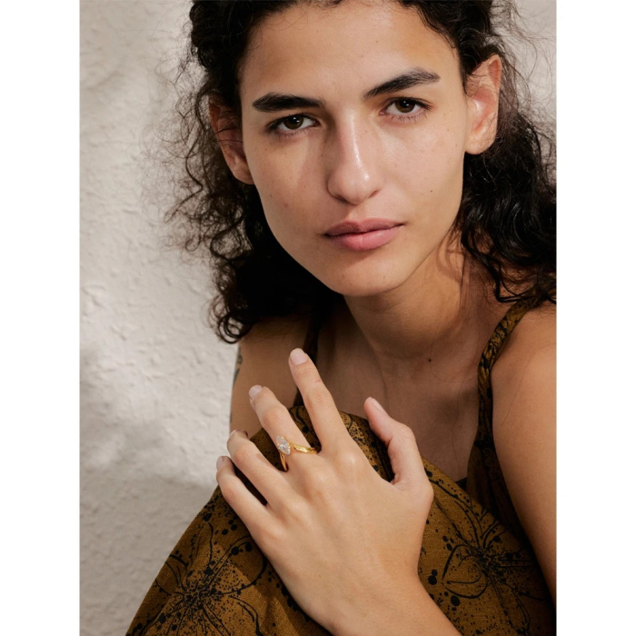 Inel Aletta, auriu, cu piatră în formă de lacrimă, din oțel inoxidabil placat cu aur 18K [5]