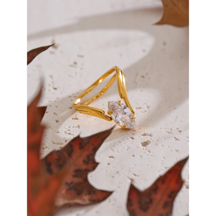 Inel Aletta, auriu, cu piatră în formă de lacrimă, din oțel inoxidabil placat cu aur 18K [2]