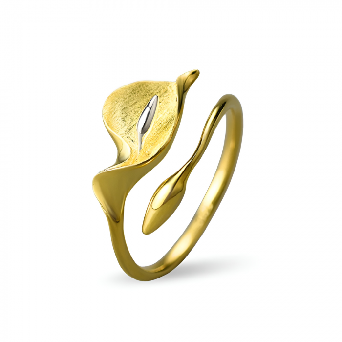 Inel Calla, din argint placat cu aur 18K, cu model floral, reglabil - Colecția Metamorphosis [1]