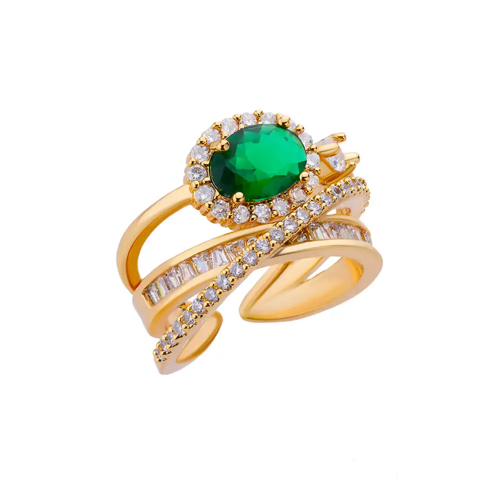 Inel Jaylyn, auriu, din oțel inoxidabil, decorat cu piatră verde de zirconiu, reglabil [1]