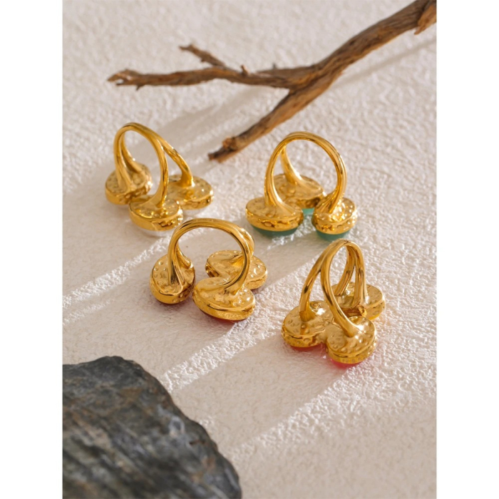 Celia adjustable gold ring, with oval red agate stones, made of 18K gold-plated stainless steel [4]