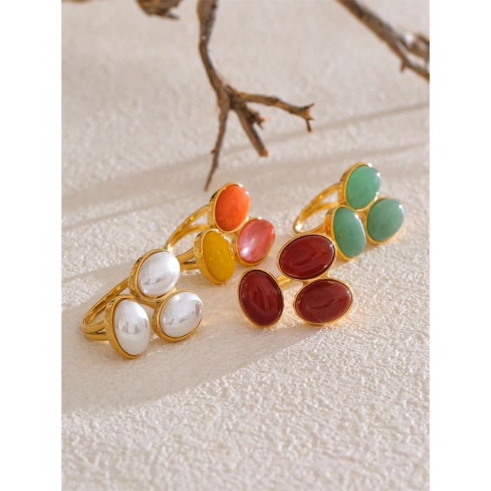 Celia adjustable gold ring, with oval red agate stones, made of 18K gold-plated stainless steel [2]