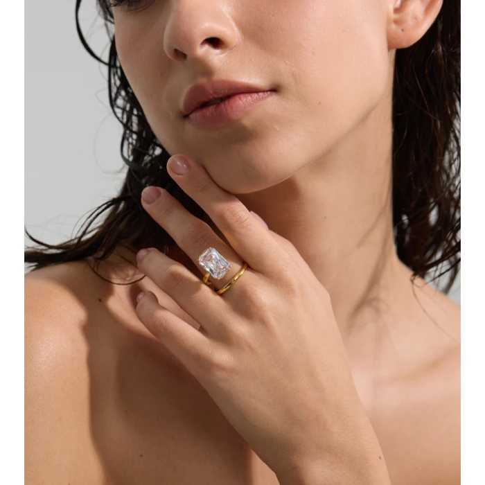 Gale ring, gold, snake-shaped, with zirconia, made of stainless steel, adjustable [4]