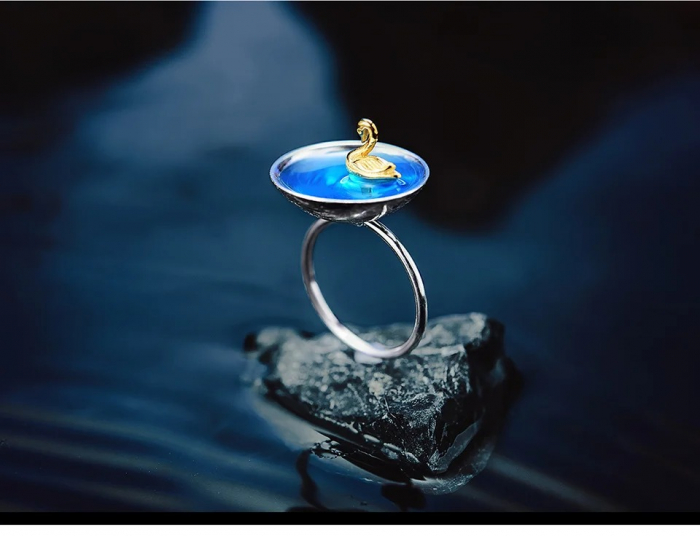 Inel Swan, din argint placat cu aur 18K, model lebadă, reglabil - Colecția Metamorphosis [2]