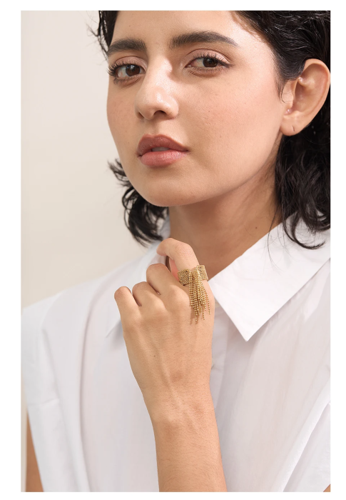 Inel Gracie, auriu, din oțel inoxidabil placat cu aur 18K, model cu mărgele, reglabil [4]