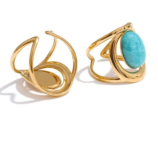 Inel Gretchen, auriu, cu piatra naturala, din oțel inoxidabil placat cu aur 18K, reglabil [3]