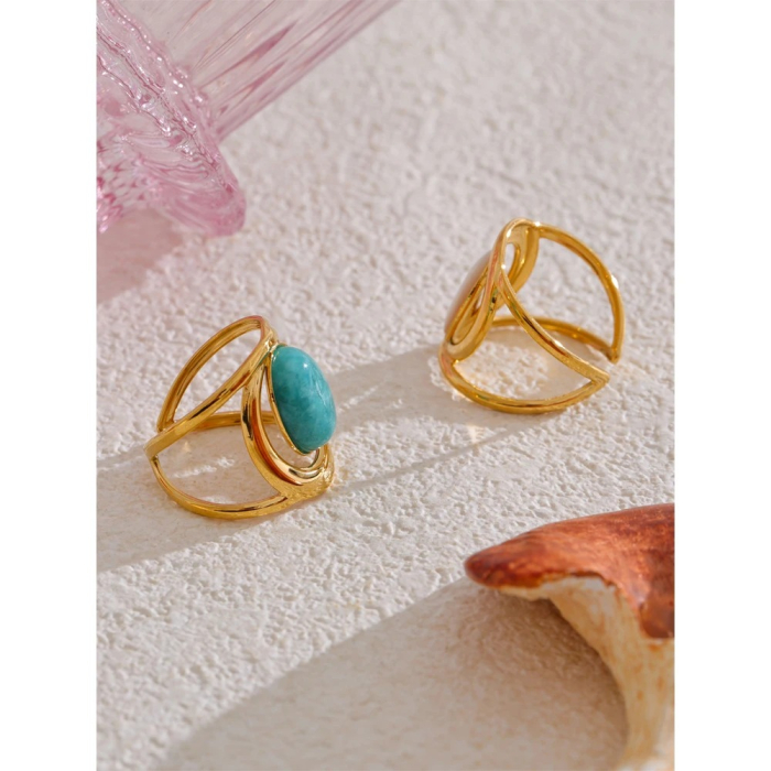 Inel Gretchen, auriu, cu piatra naturala, din oțel inoxidabil placat cu aur 18K, reglabil [4]