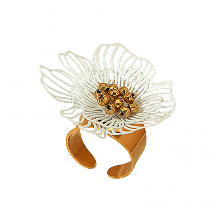Inel Margery, auriu cu alb, din oțel inoxidabil, cu model floral, reglabil [1]