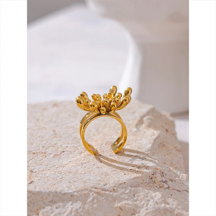 Inel Samira, auriu, din oțel inoxidabil placat cu aur 18K, cu model floral, reglabil [6]