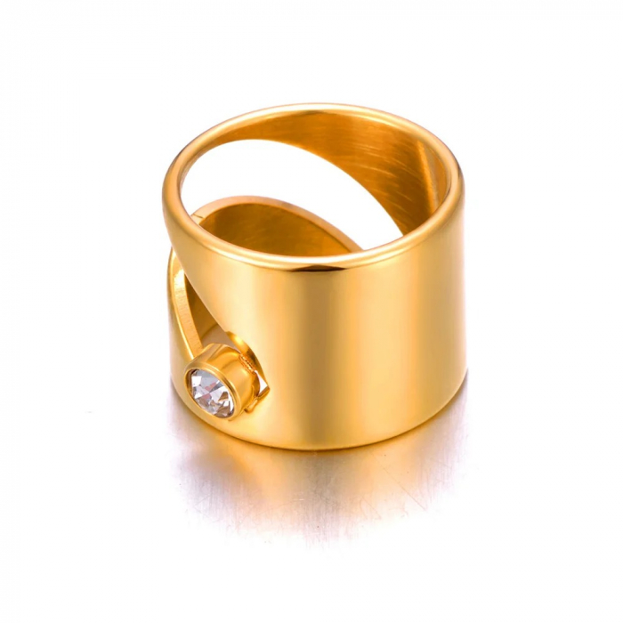 Inel Jadiel, auriu, din oțel inoxidabil placat cu aur 18K, model geometric cu zirconiu - Colecția Parisian [4]