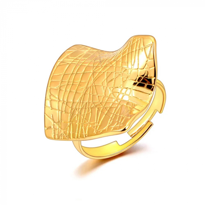 Inel Ariah, auriu, cu model abstract, din oțel inoxidabil placat cu aur 18K, reglabil - Colecția Parisian [1]