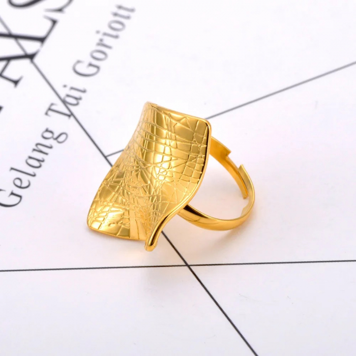 Inel Ariah, auriu, cu model abstract, din oțel inoxidabil placat cu aur 18K, reglabil - Colecția Parisian [5]
