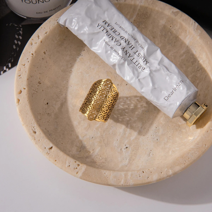 Inel Maryjane, auriu, în formă de stea, cu zirconiu, din oțel inoxidabil, reglabil [4]