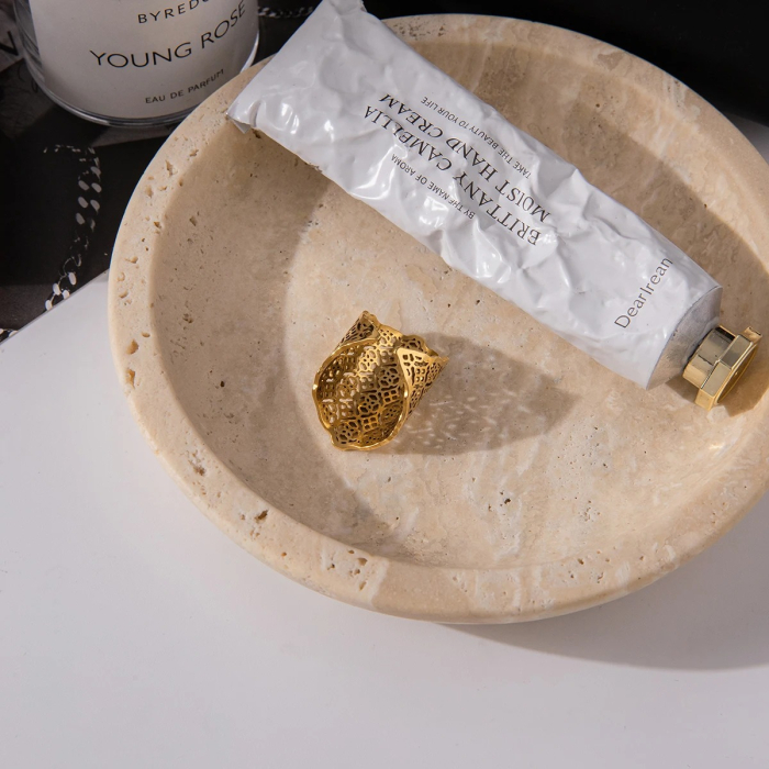 Inel Maryjane, auriu, în formă de stea, cu zirconiu, din oțel inoxidabil, reglabil [5]