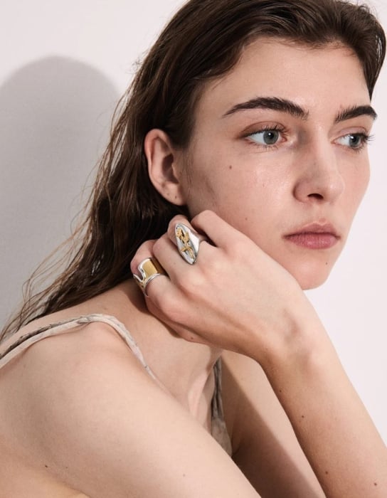 Inel Megan, argintiu, oval, din oțel inoxidabil placat cu aur 18K, reglabil - Colecția Floral Paradise [4]