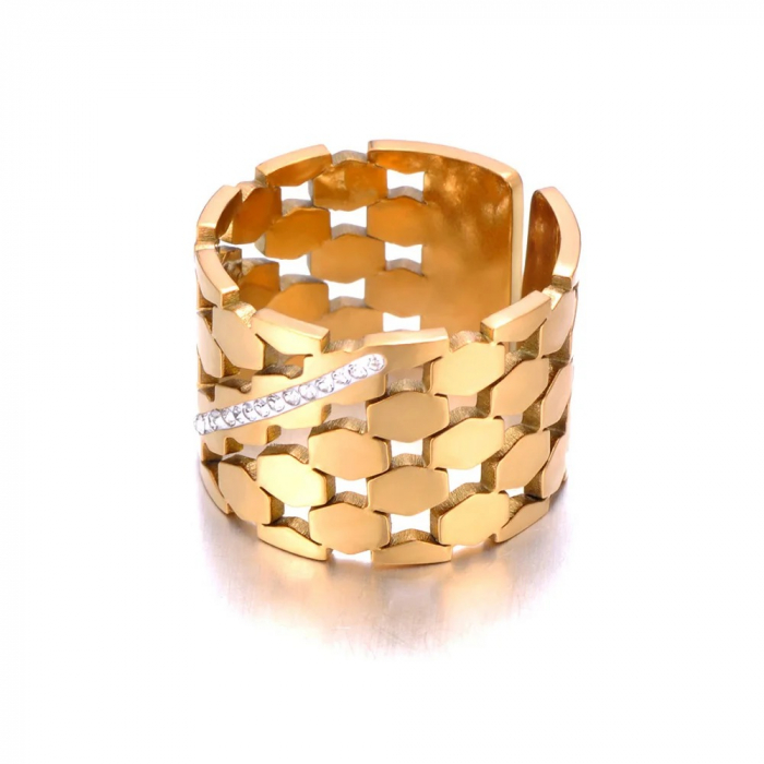 Inel Lauryn, auriu, cu zirconiu, din oțel inoxidabil placat cu aur 18K, reglabil - Colecția Parisian [4]
