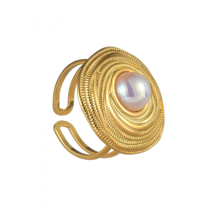 Inel Rosabelle, auriu, din oțel inoxidabil, cu perlă, reglabil - Colecția Universe of Pearls [1]