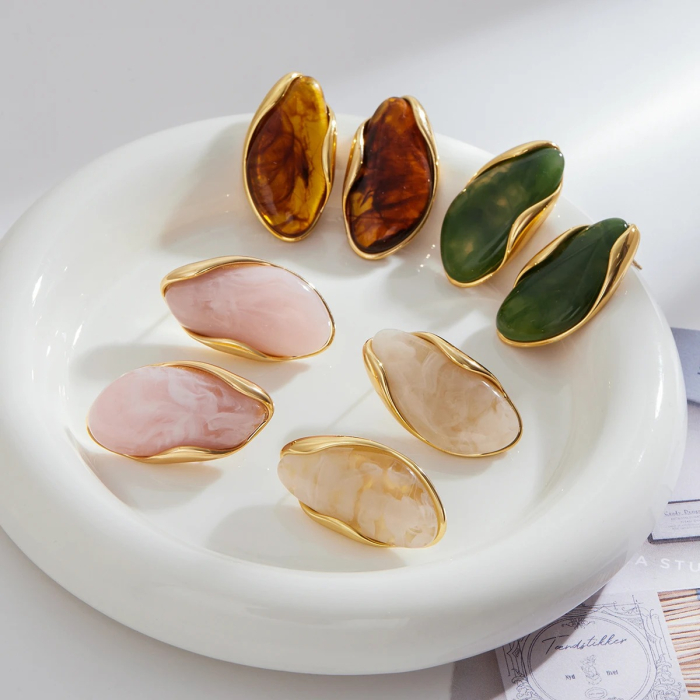 Cercei Saige, aurii, model retro, cu pietre, din oțel inoxidabil placat cu aur 18K [5]