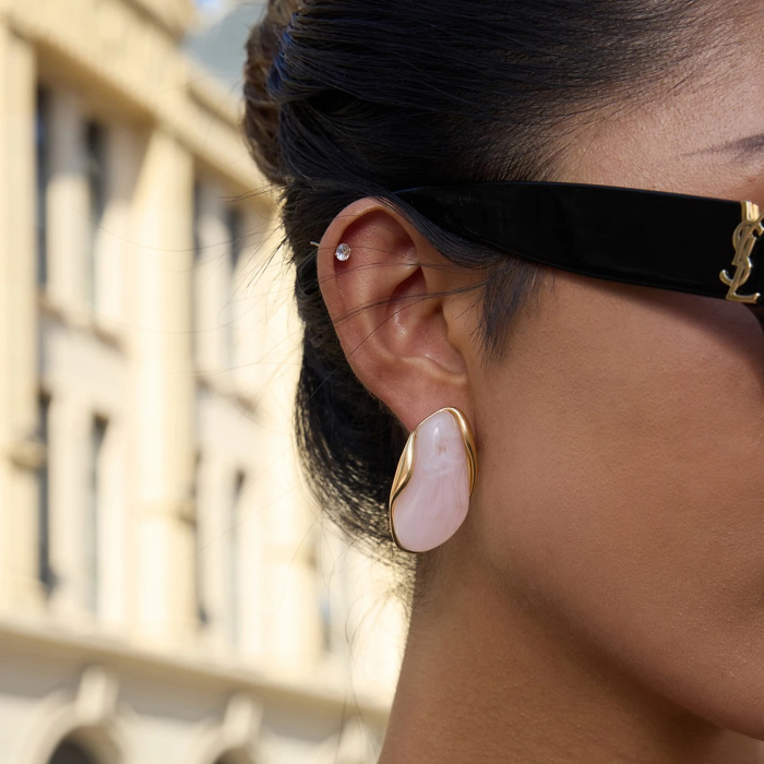 Cercei Saige, aurii, model retro, cu pietre, din oțel inoxidabil placat cu aur 18K [4]