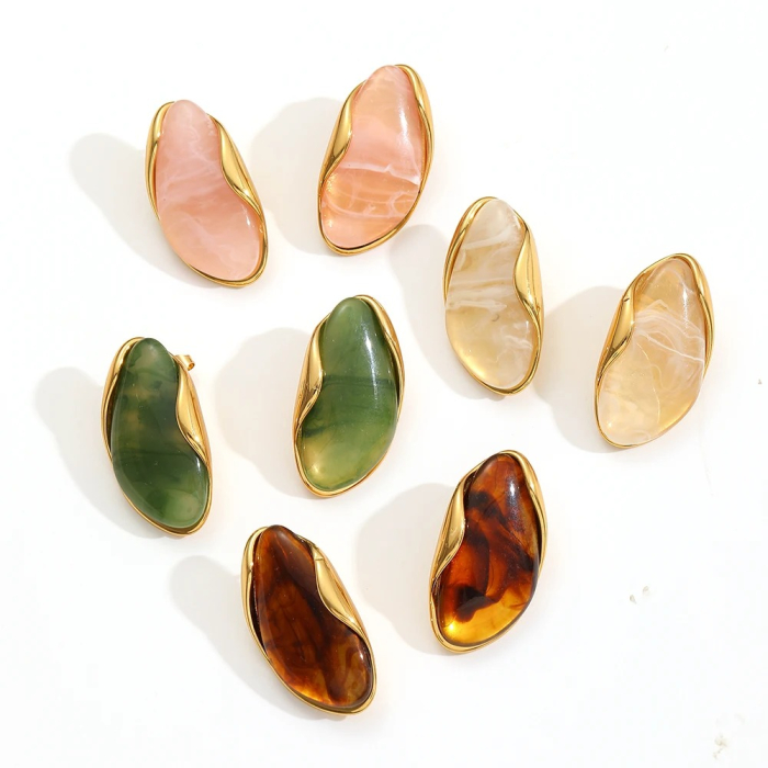 Cercei Saige, aurii, model retro, cu pietre, din oțel inoxidabil placat cu aur 18K [3]