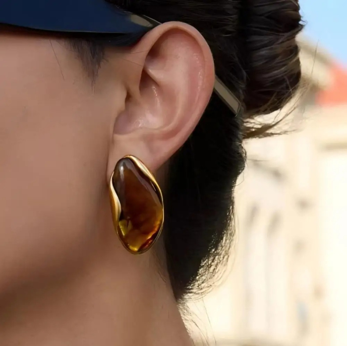 Cercei Saige, aurii, model retro, cu pietre, din oțel inoxidabil placat cu aur 18K [4]