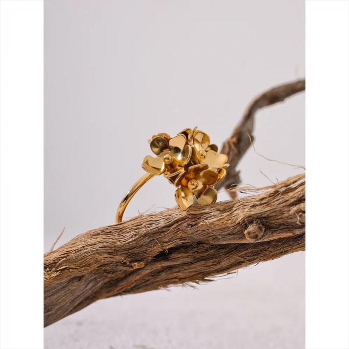 Inel Zoya, auriu, din oțel inoxidabil placat cu aur 18K, cu model floral, reglabil [5]