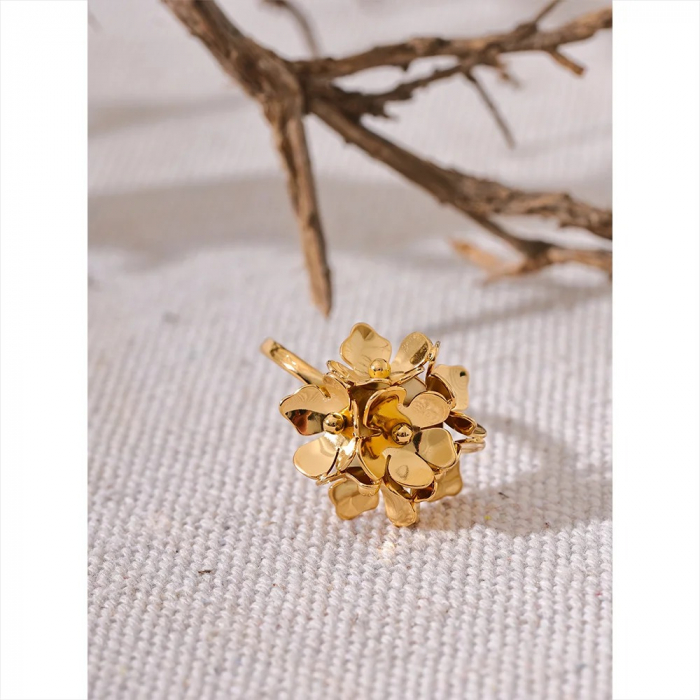 Inel Zoya, auriu, din oțel inoxidabil placat cu aur 18K, cu model floral, reglabil [2]