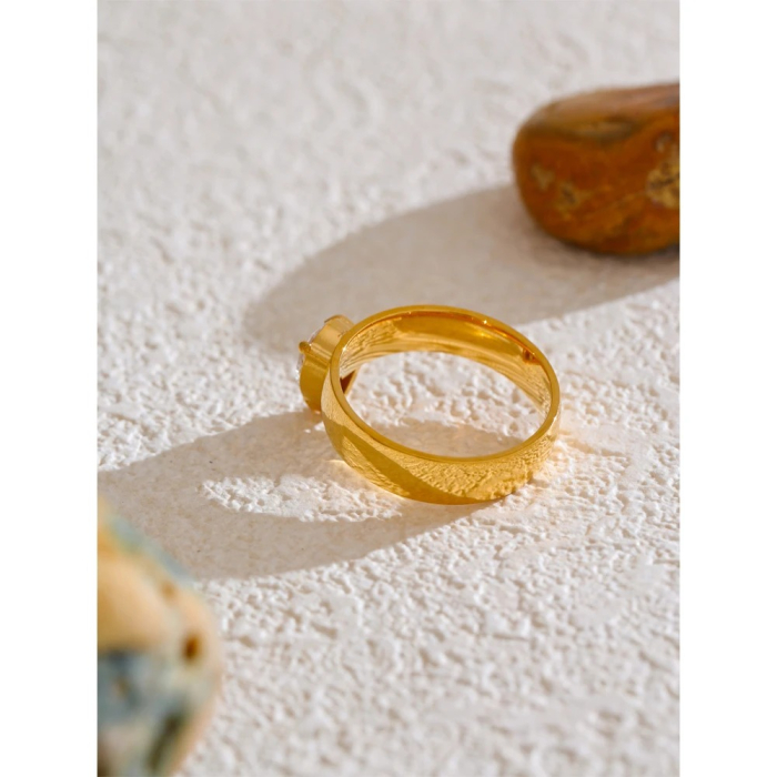 Inel Selia, auriu, tip verigheta, cu piatra, din oțel inoxidabil placat cu aur 18K [5]