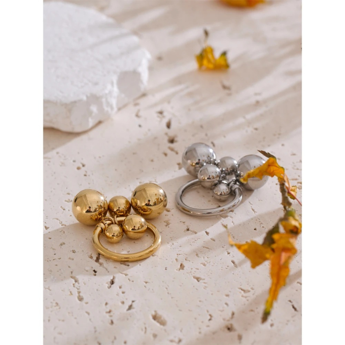 Inel Blake, auriu, cu model bile, din oțel inoxidabil placat cu aur 18K - Colecția Glamour [3]