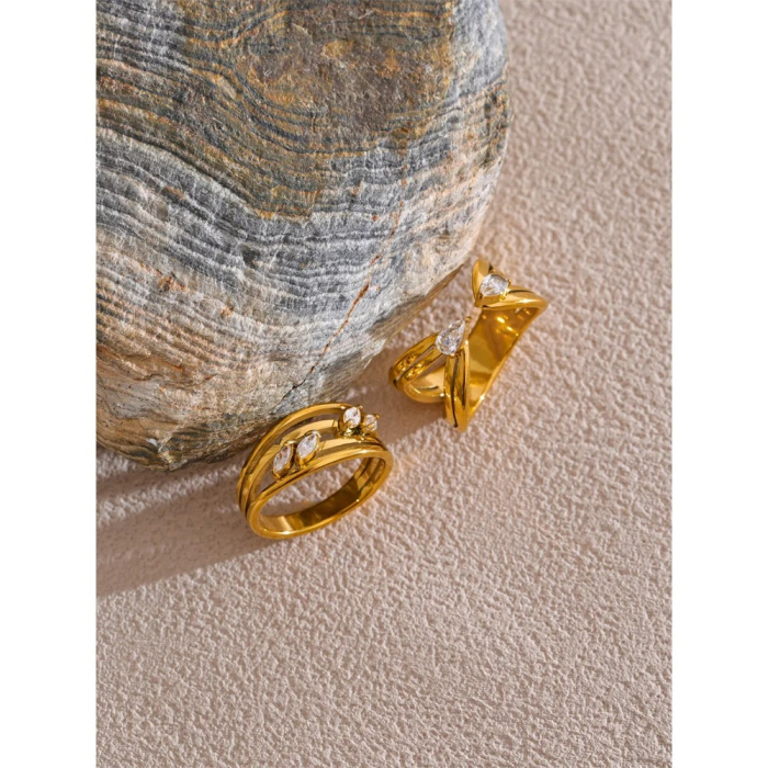 Inel Zadie, auriu, cu zirconiu, din oțel inoxidabil placat cu aur 18K [3]