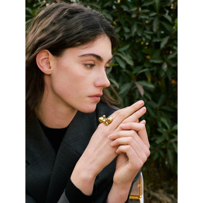 Inel Blake, auriu, cu model bile, din oțel inoxidabil placat cu aur 18K - Colecția Glamour [5]